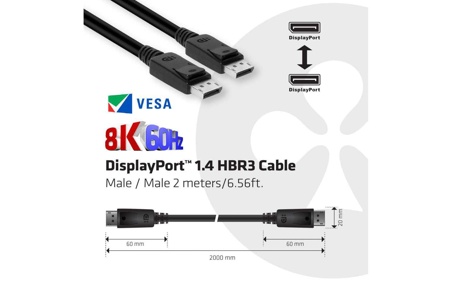 CLUB3D Club 3D DisplayPort Kabel DP 1.4 8K 60 Hz – 2 m – verriegelbar