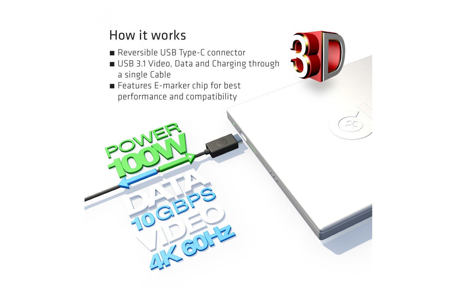 CLUB3D USB-C auf USB-C Kabel – USB 3.2 Gen 2 – 1 m – PD 100 W – Schwarz – für Windows, Mac, Chrome OS
