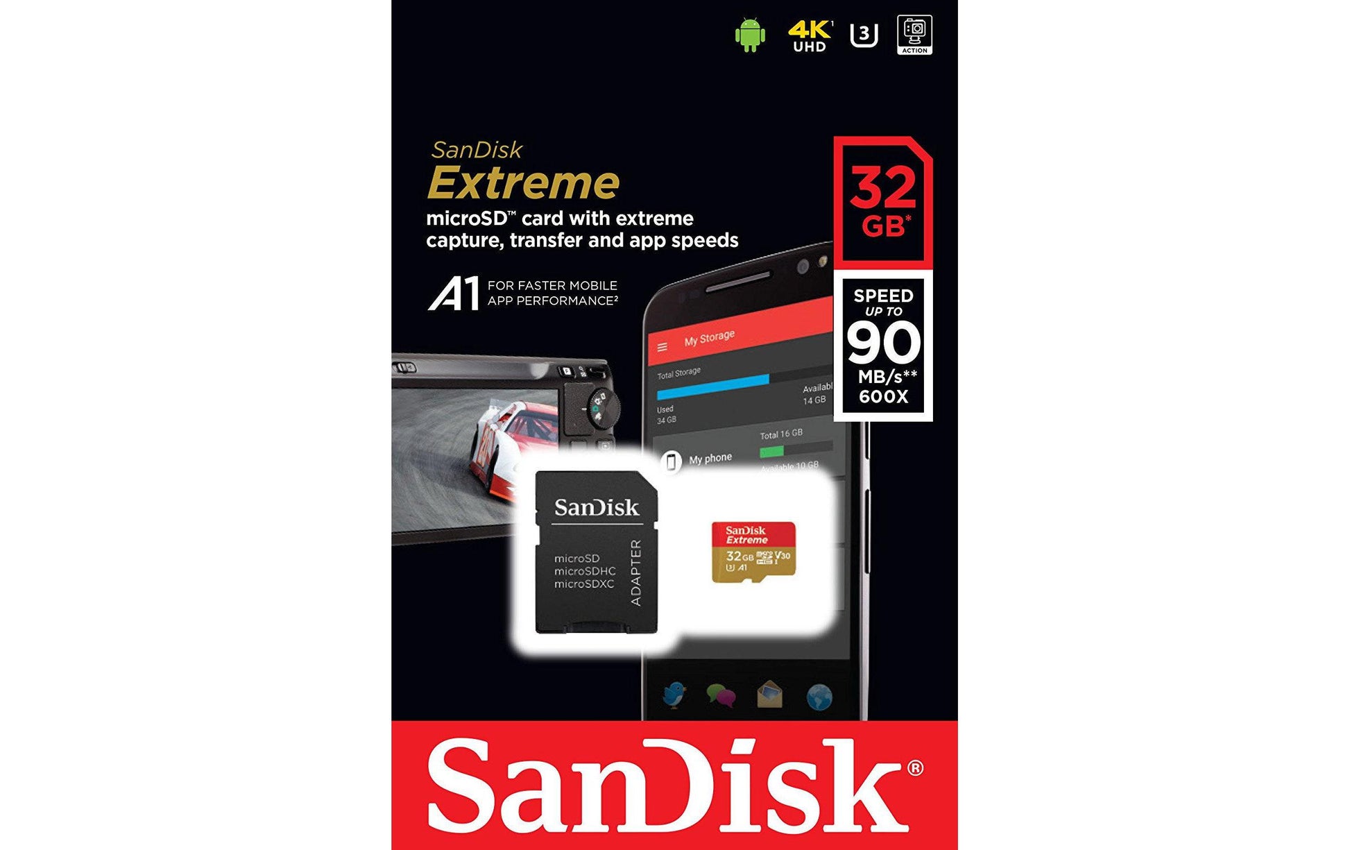 SanDisk Extreme microSDHC Speichergerät – 32 GB, inkl. Adapter