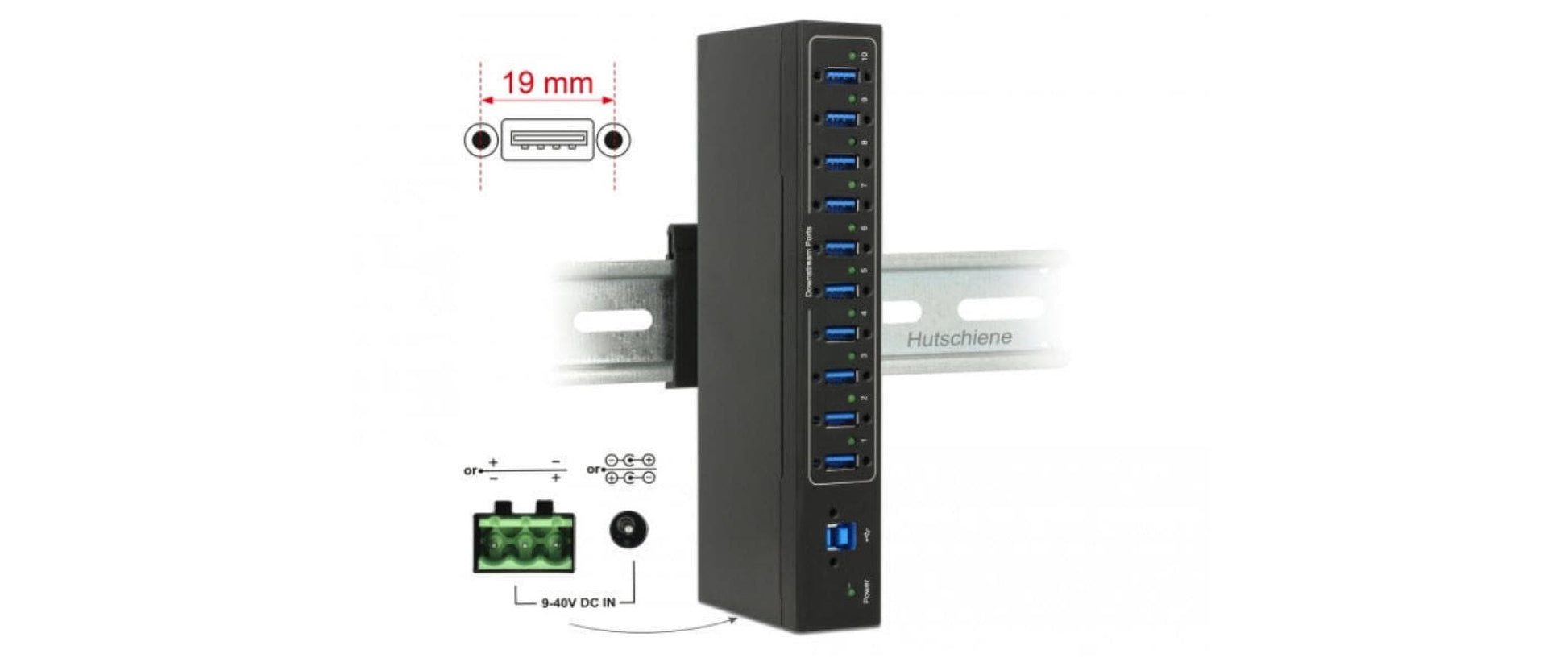DeLOCK 63919 USB-Hub – USB-B, 10× USB-A, für Windows/Mac/Linux