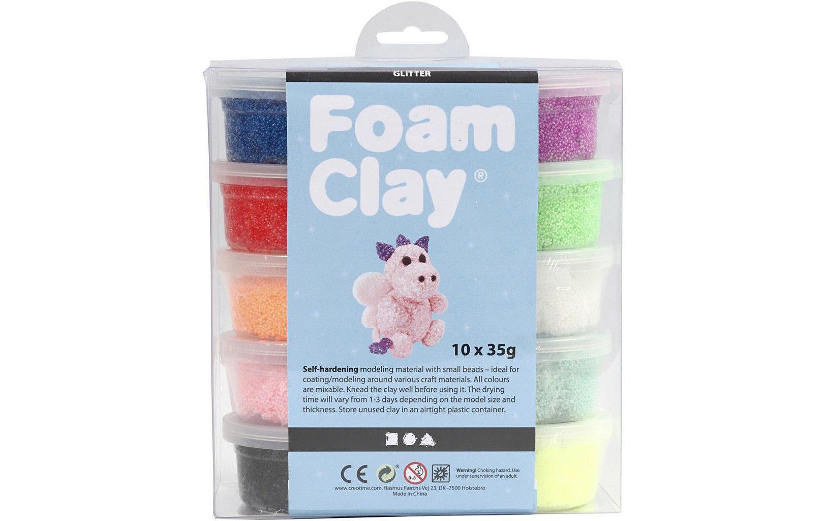 Creativ Company Modelliermasse, Foam Clay, Mehrfarbig, Glitzer, 350 g, 10 Stk., 78890