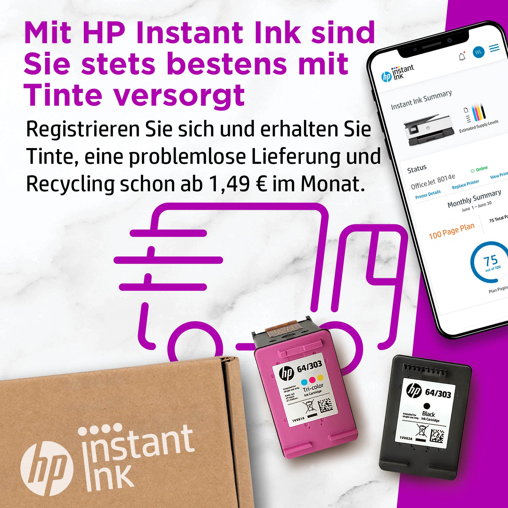 HP OfficeJet 8014e – Farbtintenstrahl-Multifunktionsdrucker, A4, 3-in-1, Duplex, ADF, WLAN, AirPrint, Mopria