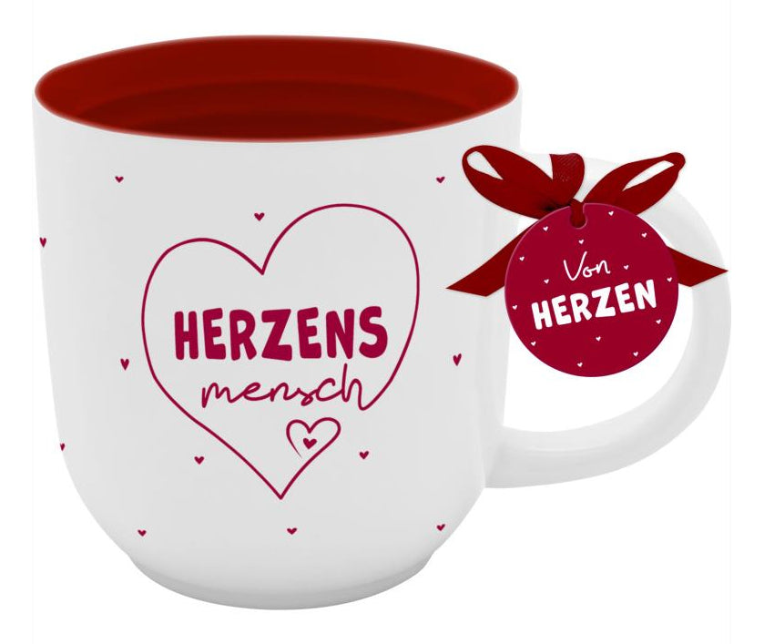Sheepworld Tasse – 500 ml, Ø 10,0 cm, H 11,0 cm, Keramik, Weiss/Rot