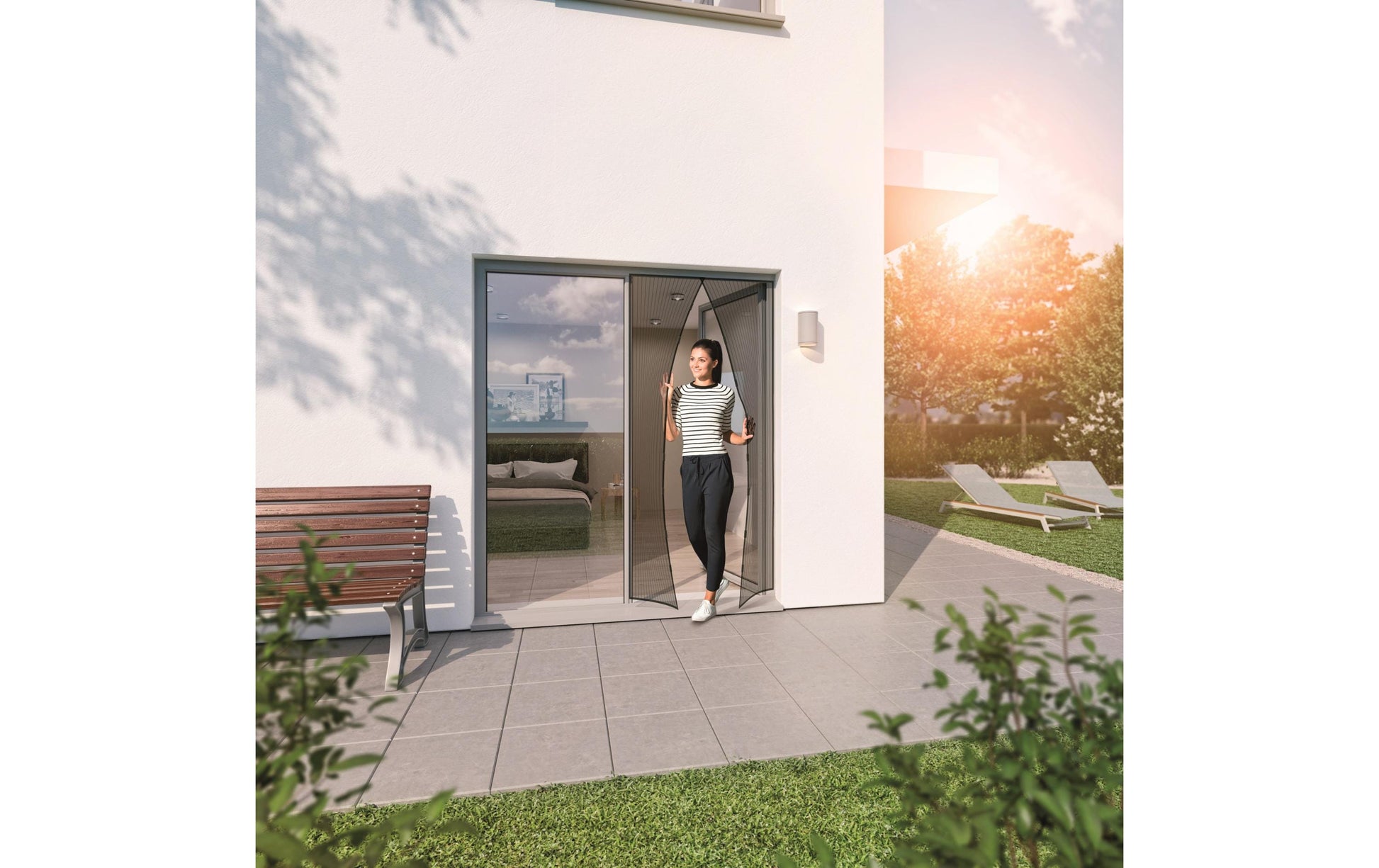 Windhager Fliegengitter Tür – 95 × 215 cm – Schwarz – Magnetisch – Für Türen