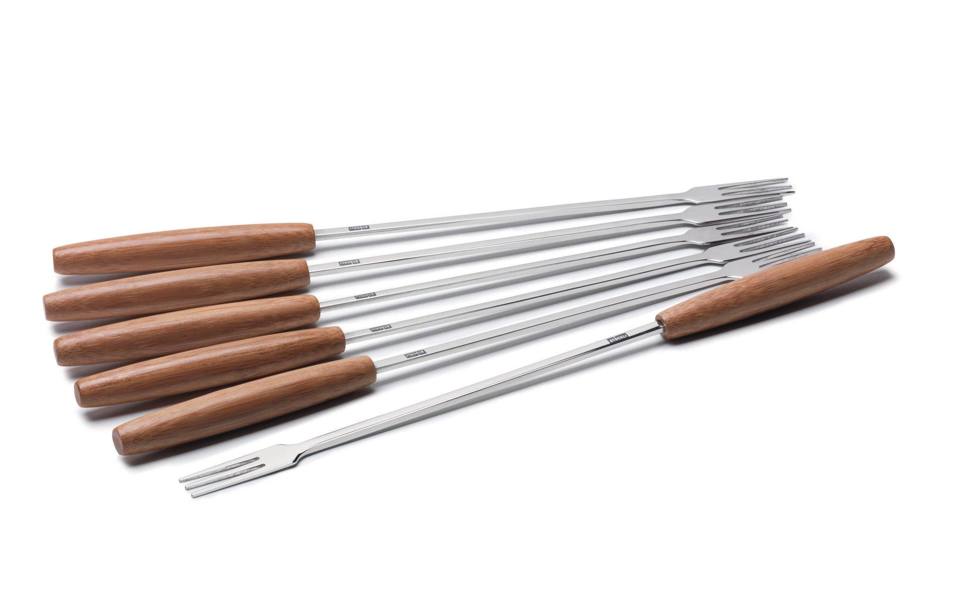 Stöckli Fonduegabeln – 6er-Set, 29 cm, Edelstahl, Bambusgriff, für Käsefondue