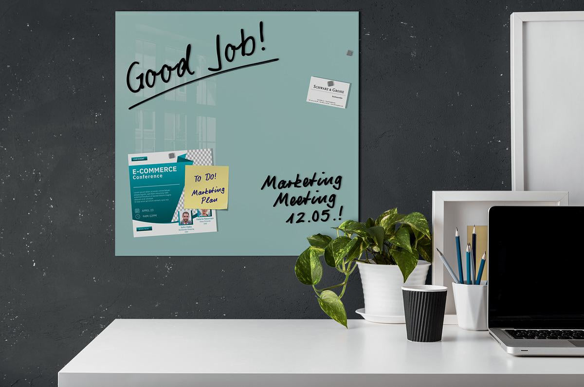 Sigel Whiteboard – 48 × 48 cm, Glas, magnetisch, Wandmontage, inkl. Magnete, Montagesatz, Zubehör