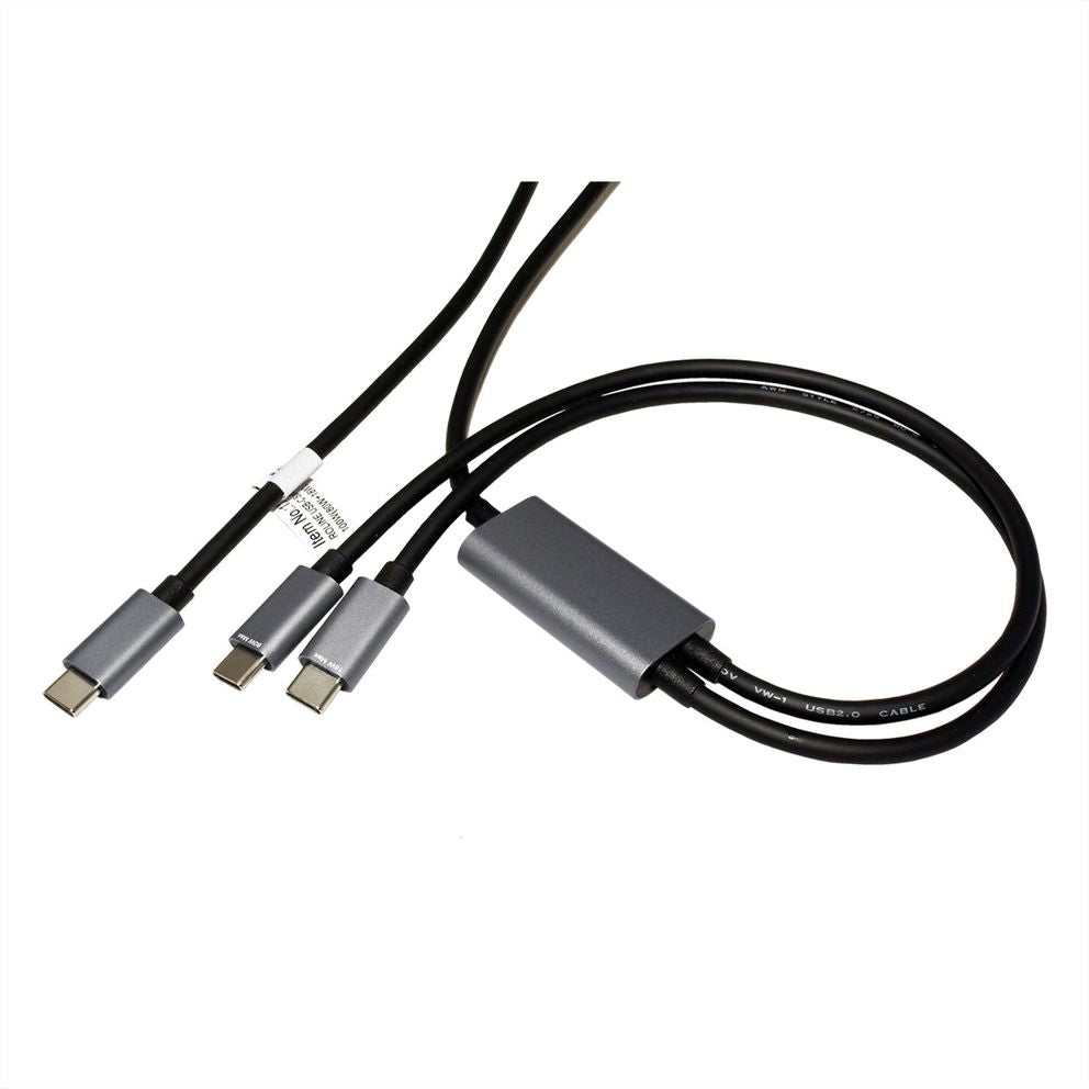 ROLINE USB-C auf 2× USB-C Kabel – USB 2.0 (480 Mbit/s) – 1,85 m – PD 100 W – Geschirmt – Schwarz