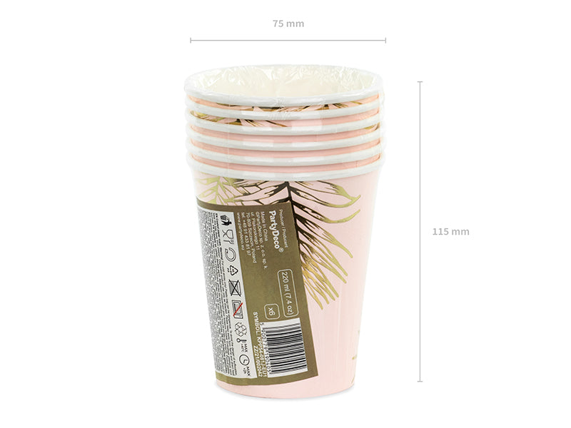 PartyDeco Trinkbecher, Papier – 2,2 dl Rosa – 6 Stk.
