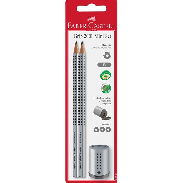 Faber-Castell Grip 2001 Mini Set Schreibset, dreikantig, mit Grip – mit Spitzer