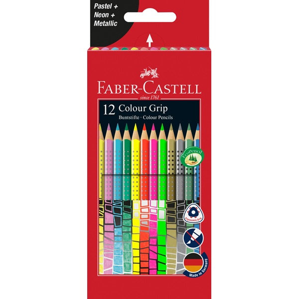 Faber-Castell Aquarellfarbstifte Colour Grip 2001 – 12 Farben, im Kartonetui, Ø 3 mm, dreikantig, FSC