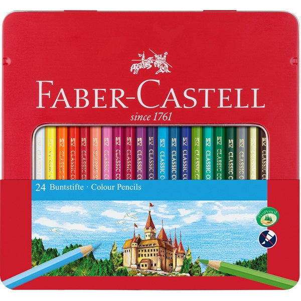 Faber-Castell Buntstifte CASTLE – Sechskant, Minen-Ø 3,25 mm, 24 Farben, im Metalletui