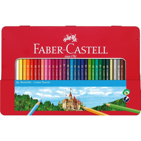 Faber-Castell Buntstift, Mehrfarbig, 36er-Metalletui – Bruchfeste Mine, Sechskant