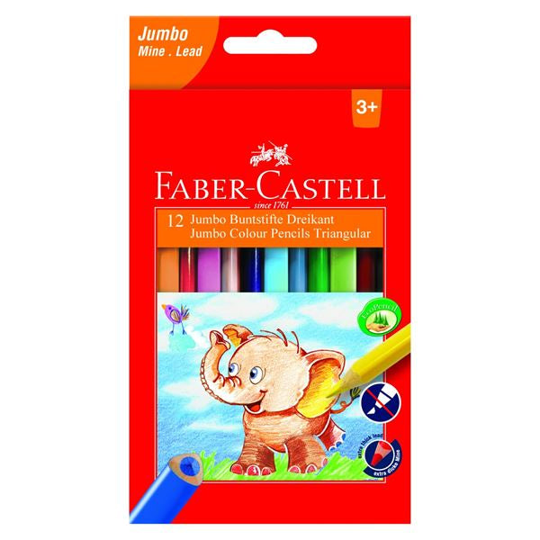 Faber-Castell Buntstifte – Jumbo, Dreikant, Minen-Ø 5,4 mm, 12 Farben
