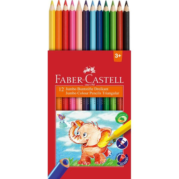 Faber-Castell Buntstifte – Jumbo, Dreikant, Minen-Ø 5,4 mm, 12 Farben