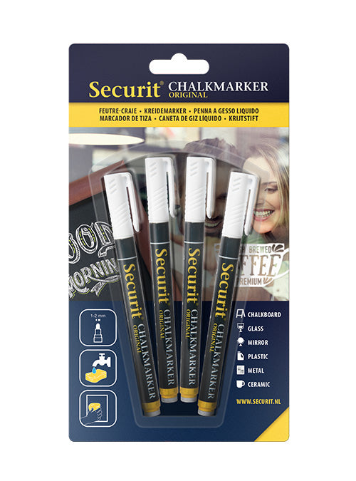 Securit BL-SMA100 Kreidemarker – 1–2 mm – 4er-Set, Weiss