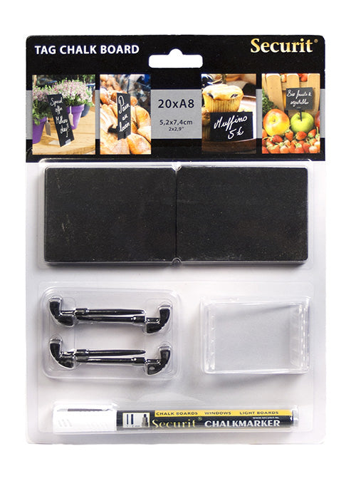 Securit Kreidetafel TAG-A8-WT – 74 × 52 mm, quer – Acryl, schwarz – für Kreidemarker