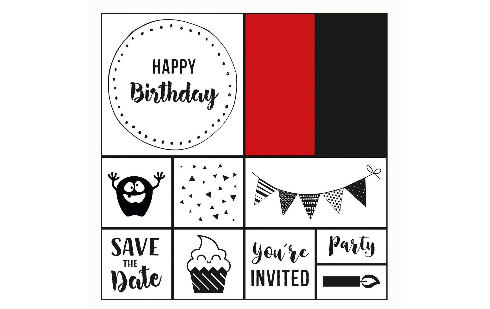 Folia Motivstempel-Set – Happy Birthday, 11 Teile, Kissen sortiert