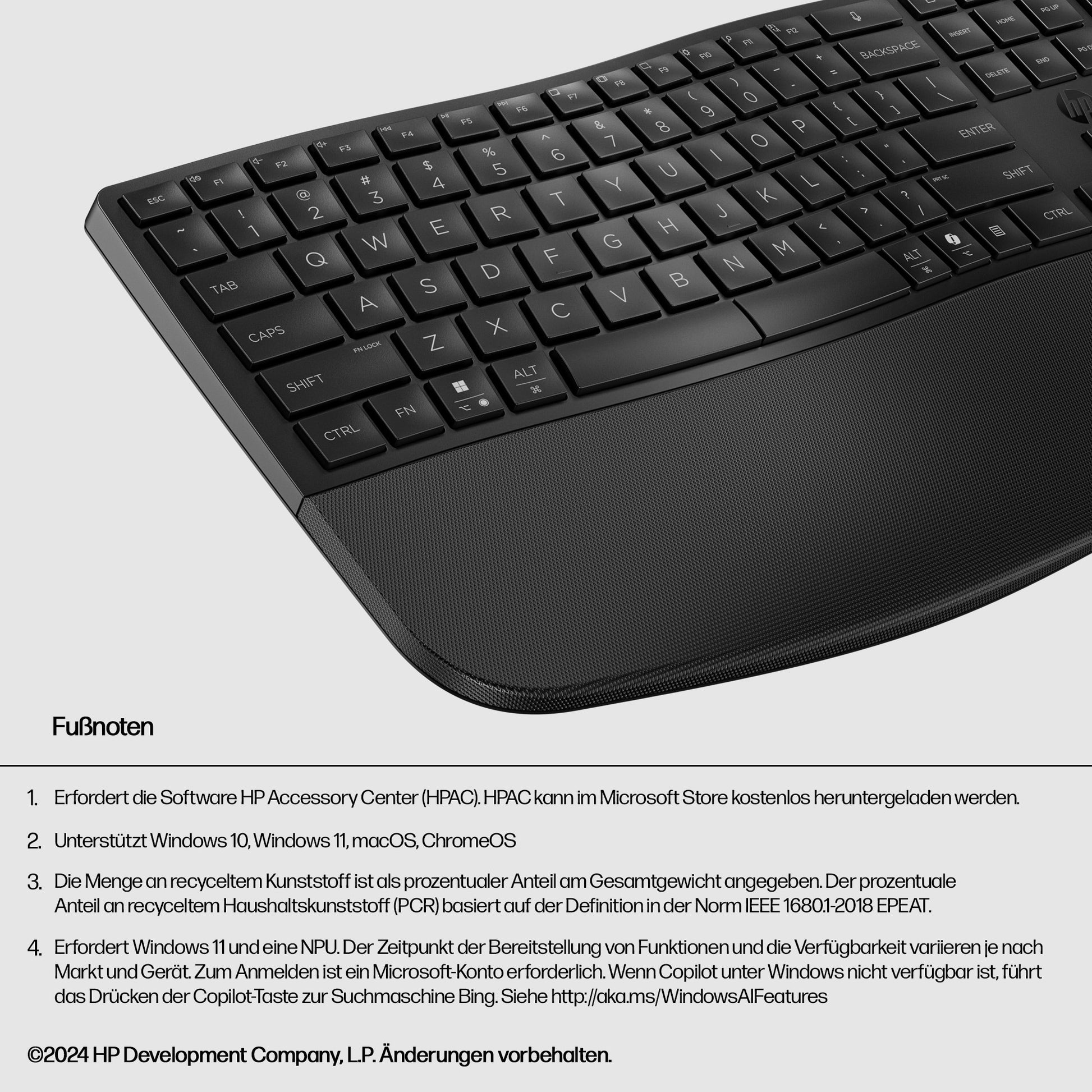 HP 685 Comfort – Tastatur – Membran – Bluetooth & 2,4 GHz – mit Handballenauflage – Schwarz