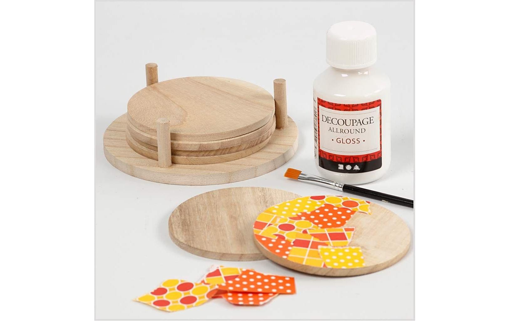 Creativ Company Untersetzer – 6er Set, Ø 9,5 cm, H 0,5 cm, Holz (Paulownia), Beige