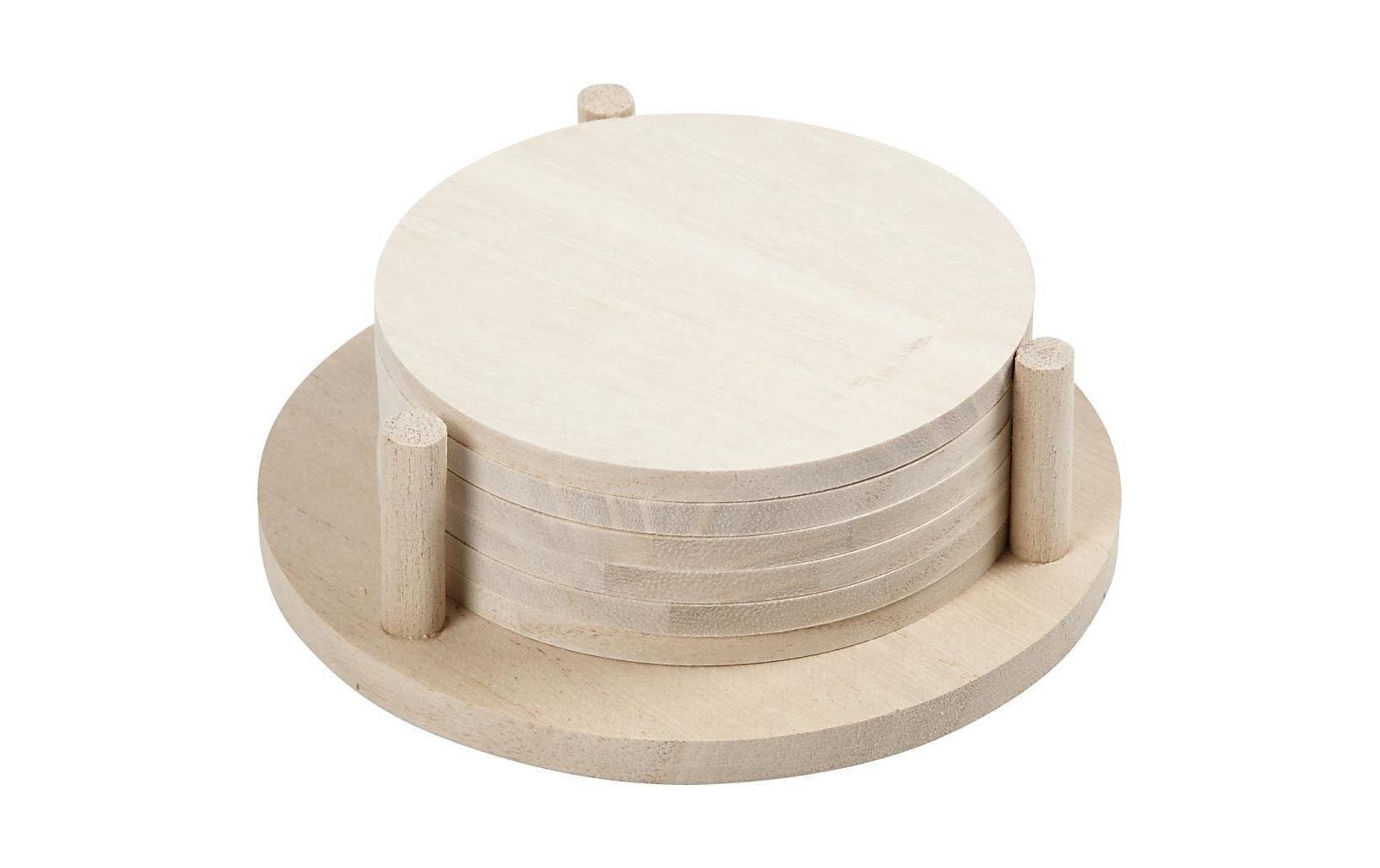 Creativ Company Untersetzer – 6er Set, Ø 9,5 cm, H 0,5 cm, Holz (Paulownia), Beige
