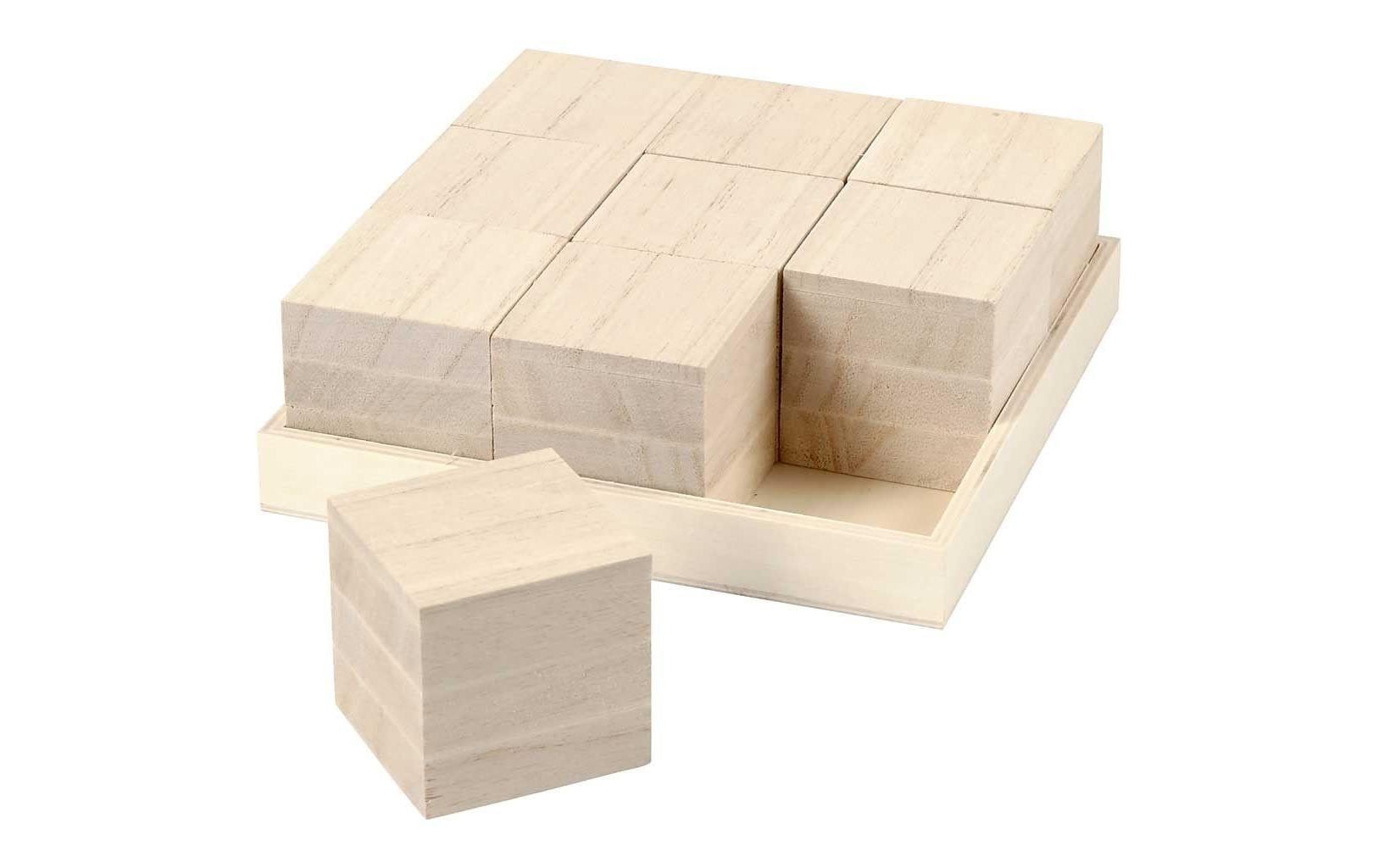 Creativ Company Holzrohling, Paulownia (Blauglockenbaum), Würfel, 4 × 4 × 4 cm, 9 Stk.