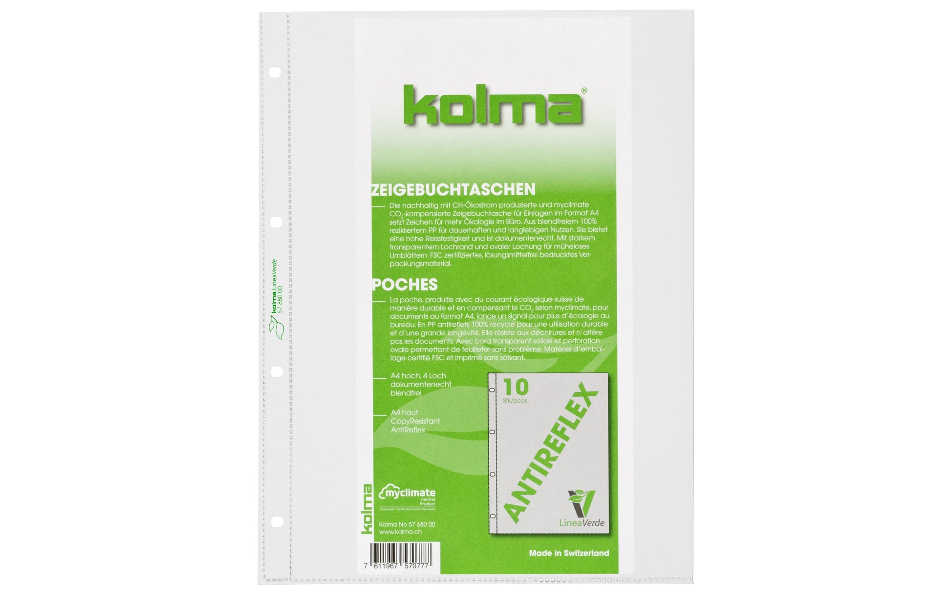 Kolma LineaVerde A4 Sichtmappe – transparent, Polypropylen, 90 µm, 10er-Pack