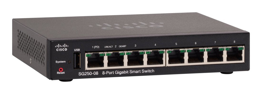 Cisco SG250-08-K9-EU-RF – Managed Switch – 8×GbE, L2+/L3, 19" Rack