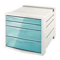 Esselte Colour'ICE Schubladenelement – 4 Schubladen, weiss/blau, Polystyrol (PS), B 245 × H 365 × T 285 mm