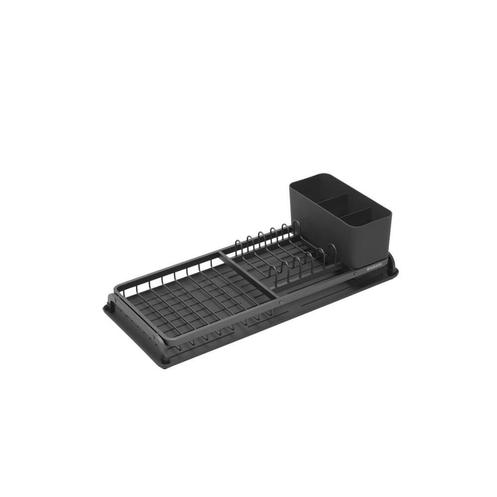 Brabantia Abtropfgestell 20 × 12,6 × 46,3 cm, Silikon/Aluminium, Dunkelgrau, mit Besteckhalter und Tropfschale