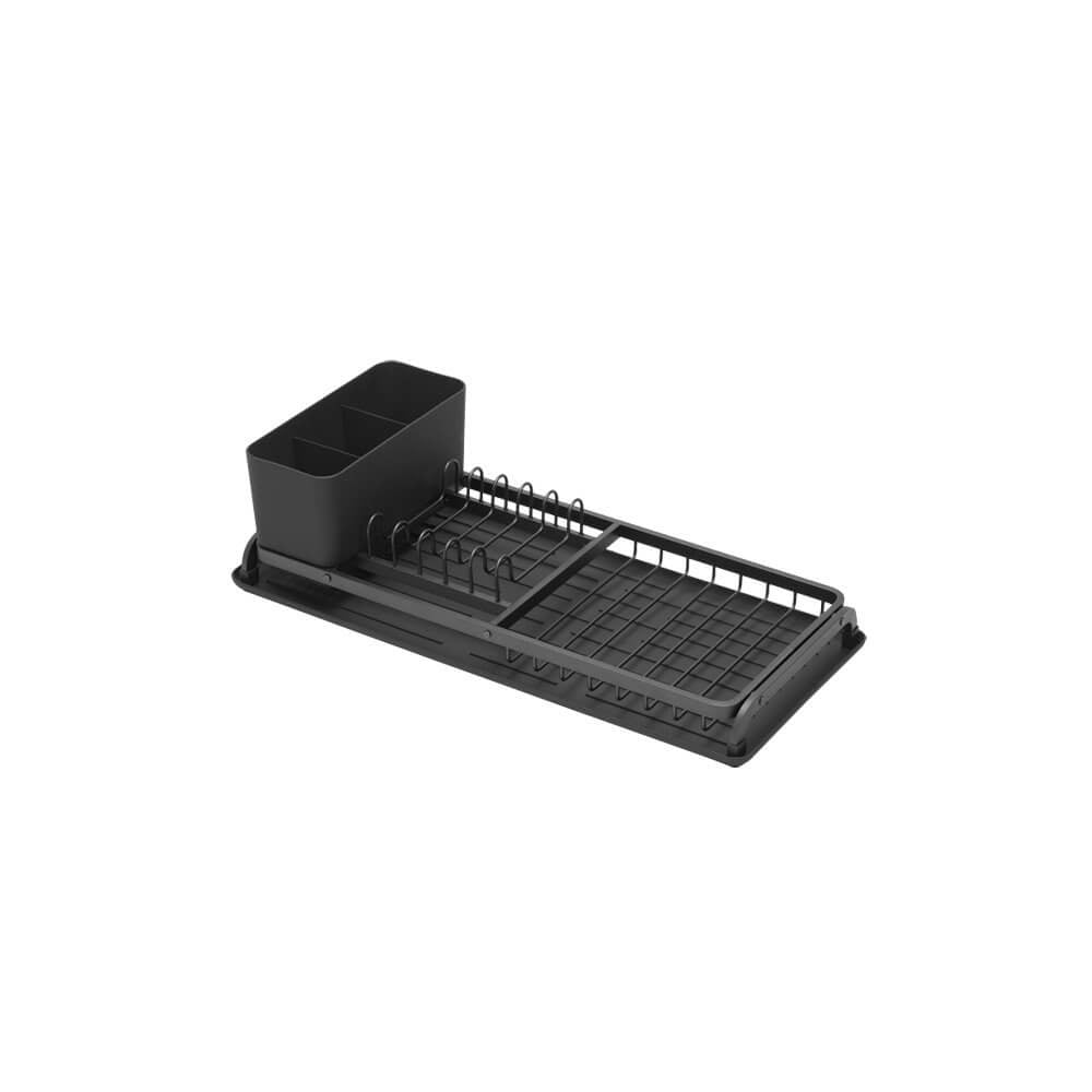 Brabantia Abtropfgestell 20 × 12,6 × 46,3 cm, Silikon/Aluminium, Dunkelgrau, mit Besteckhalter und Tropfschale