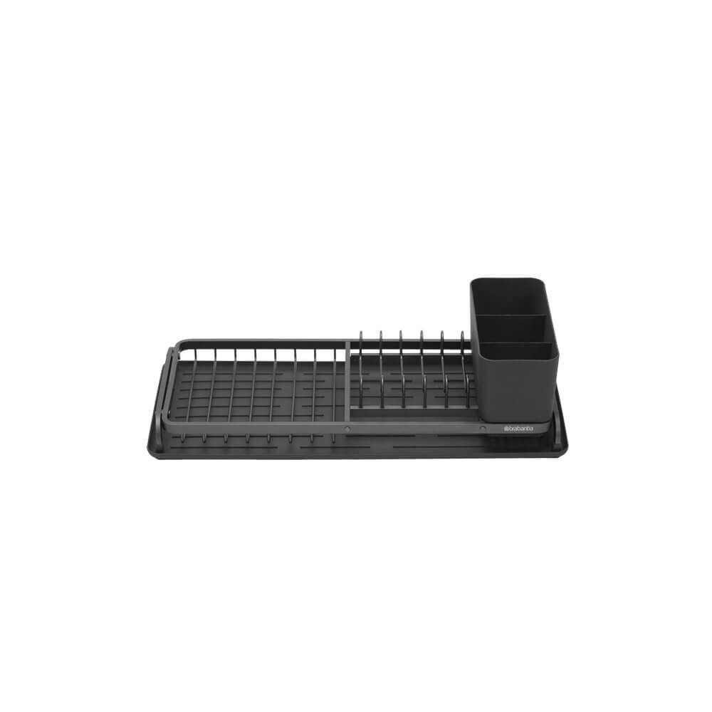 Brabantia Abtropfgestell 20 × 12,6 × 46,3 cm, Silikon/Aluminium, Dunkelgrau, mit Besteckhalter und Tropfschale