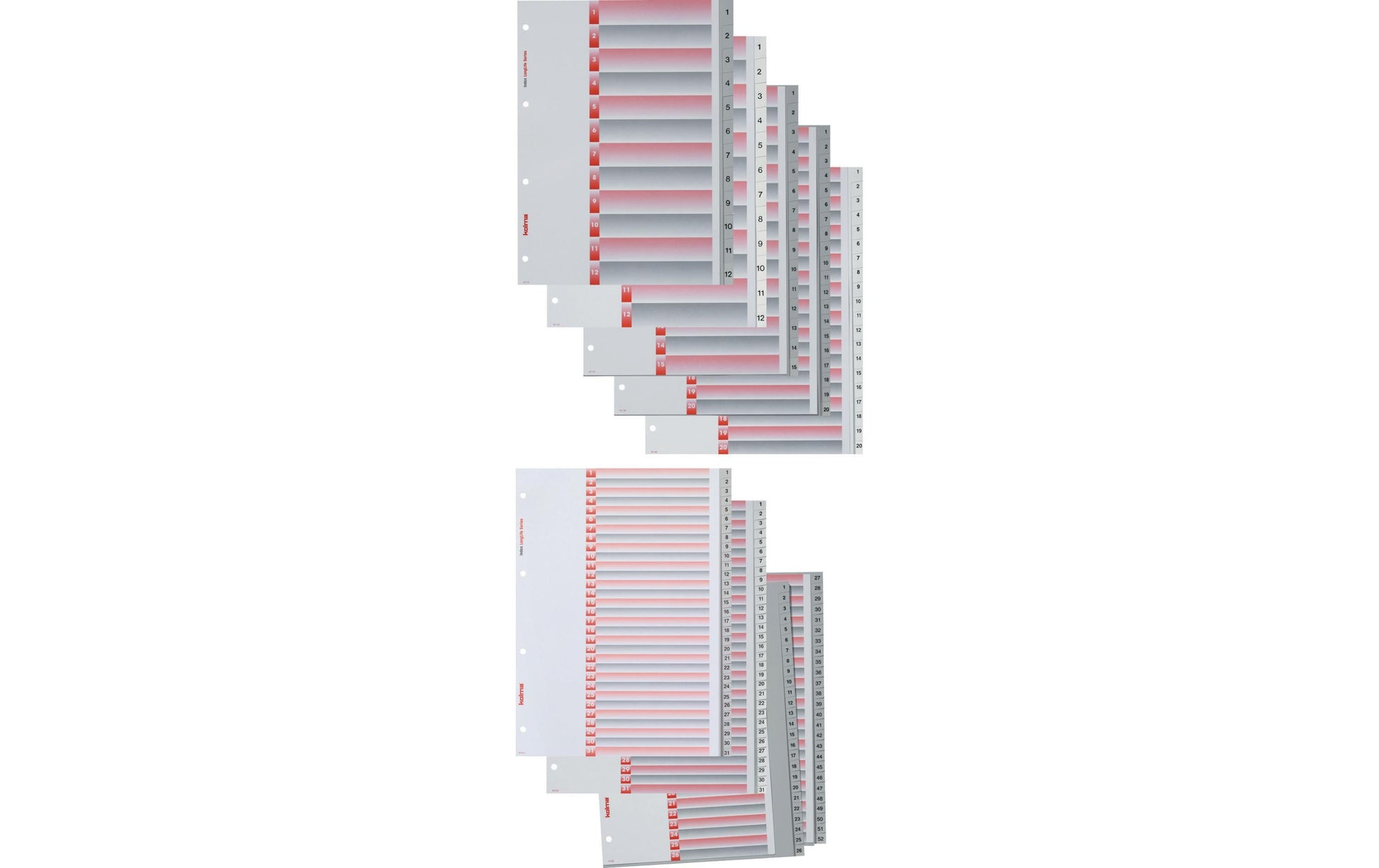 Kolma LongLife Register – 20-teilig, PVC, grau, 4-fach gelocht, Indexblatt, für A4 hoch
