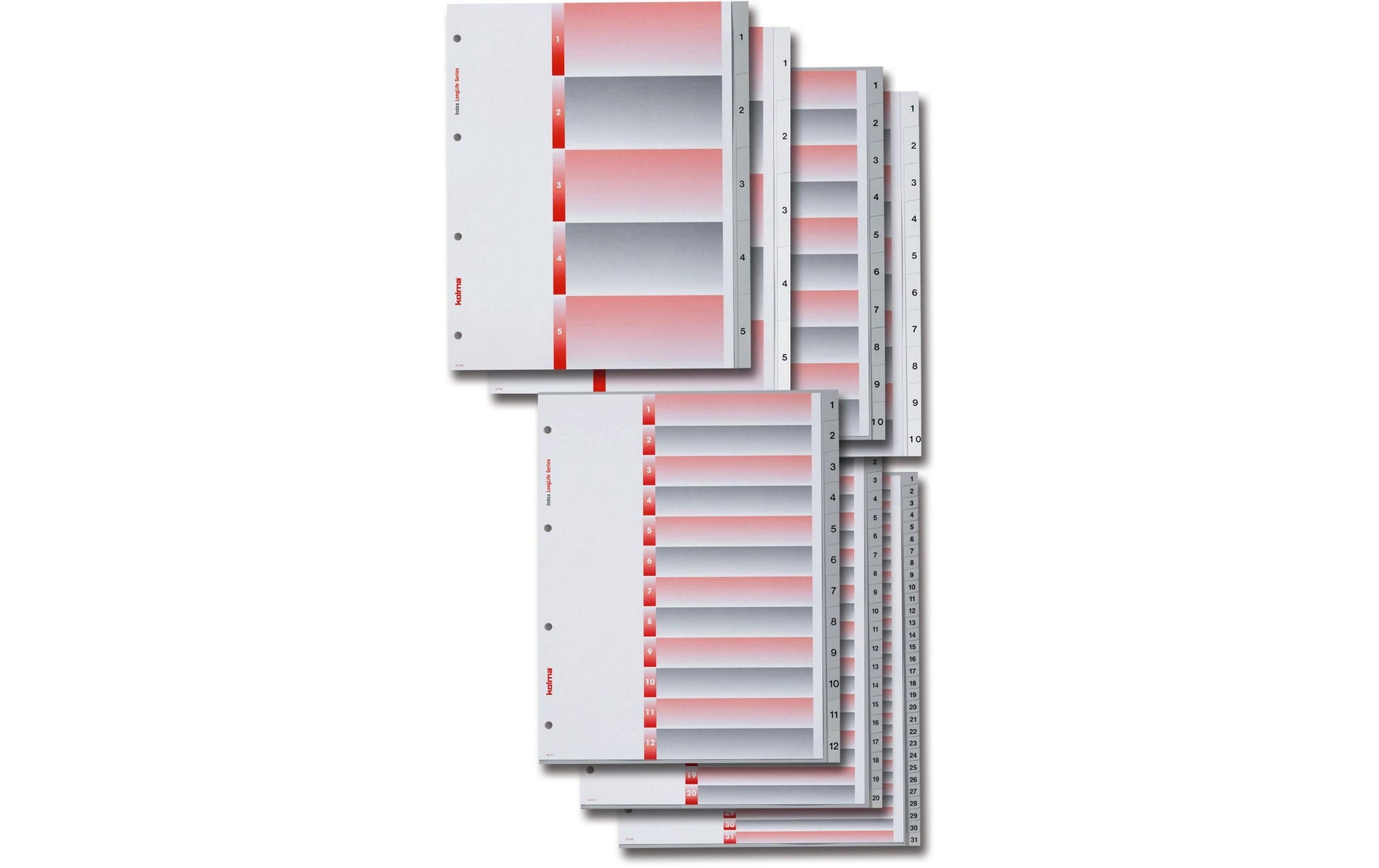 Kolma Register – A4 überbreit, 10-teilig, PVC, grau, vorgedruckt, 4-fach Lochung, für Zeigebuchtaschen