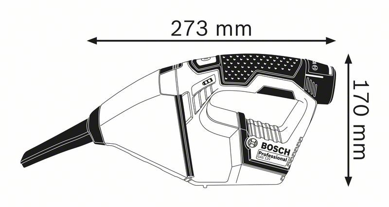 Bosch Professioneller Akku-Handstaubsauger GAS 12V – 3000 mAh, 0,35 l, Akkubetrieb, 12 V