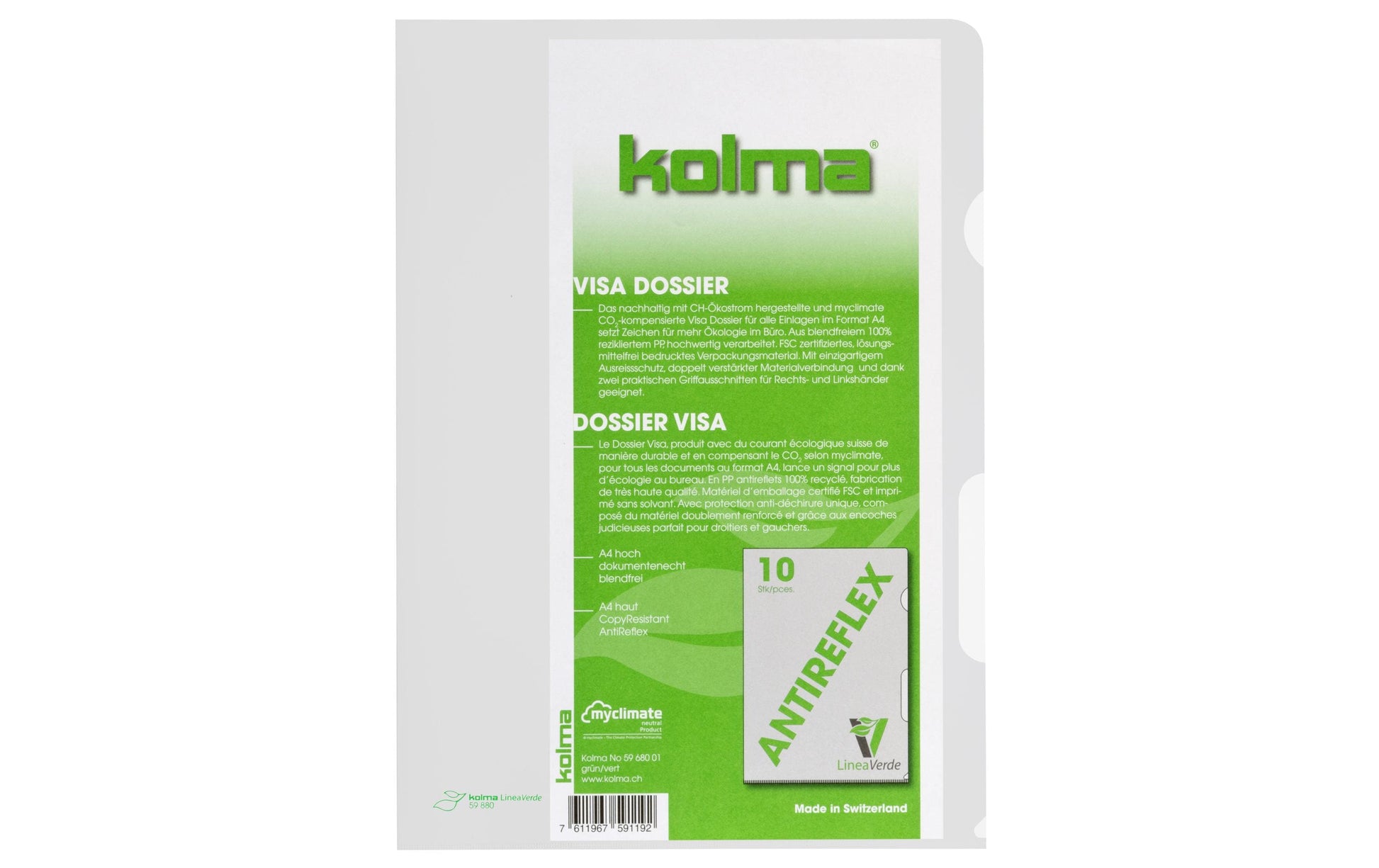 Kolma Sichtmappe A4 – transparent, Kunststoff, matt, 110 µm, 10er-Pack