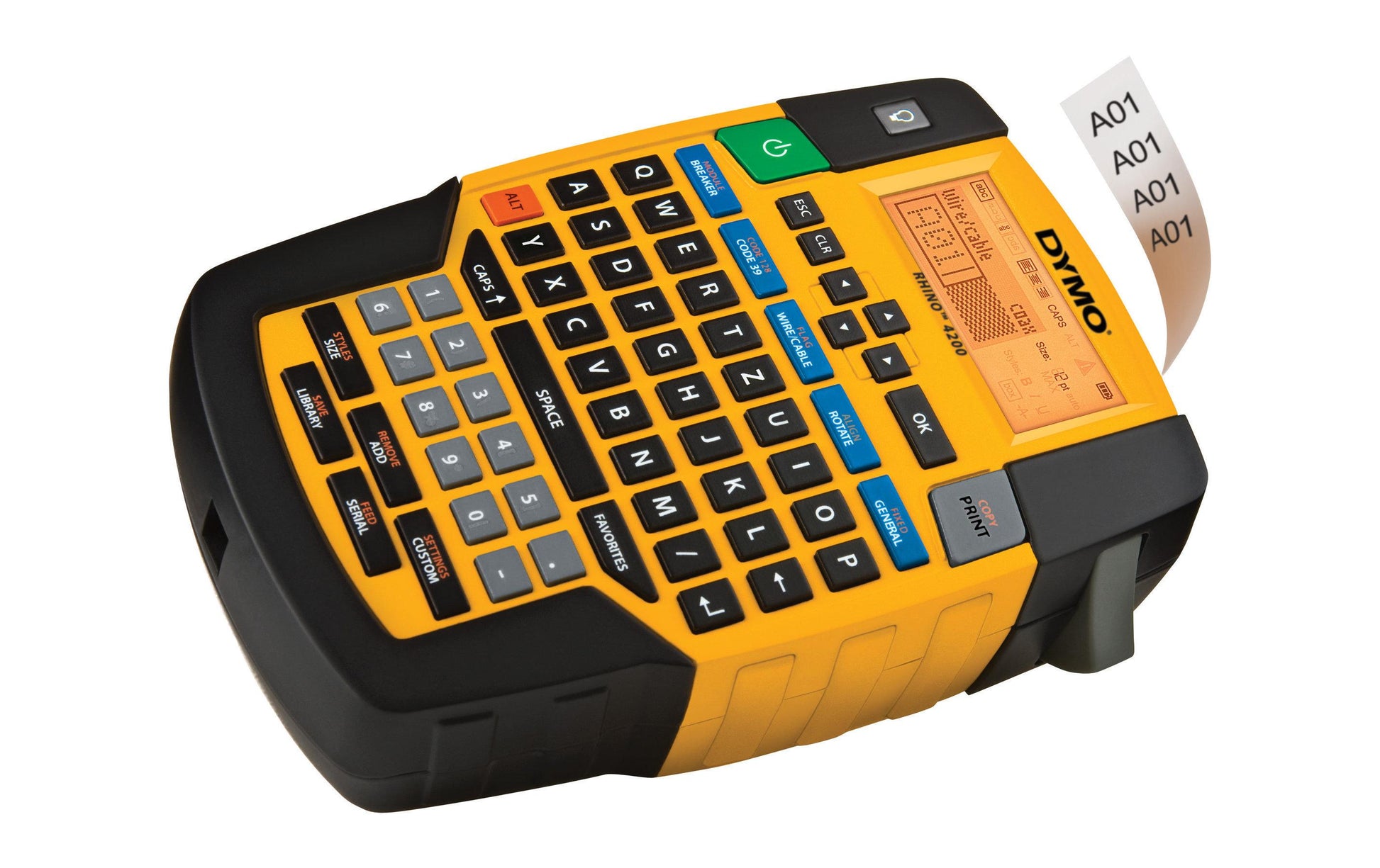 DYMO RHINO 4200 – Beschriftungsgerät für RHINO-Bänder 6–19 mm, QWERTZ-Tastatur