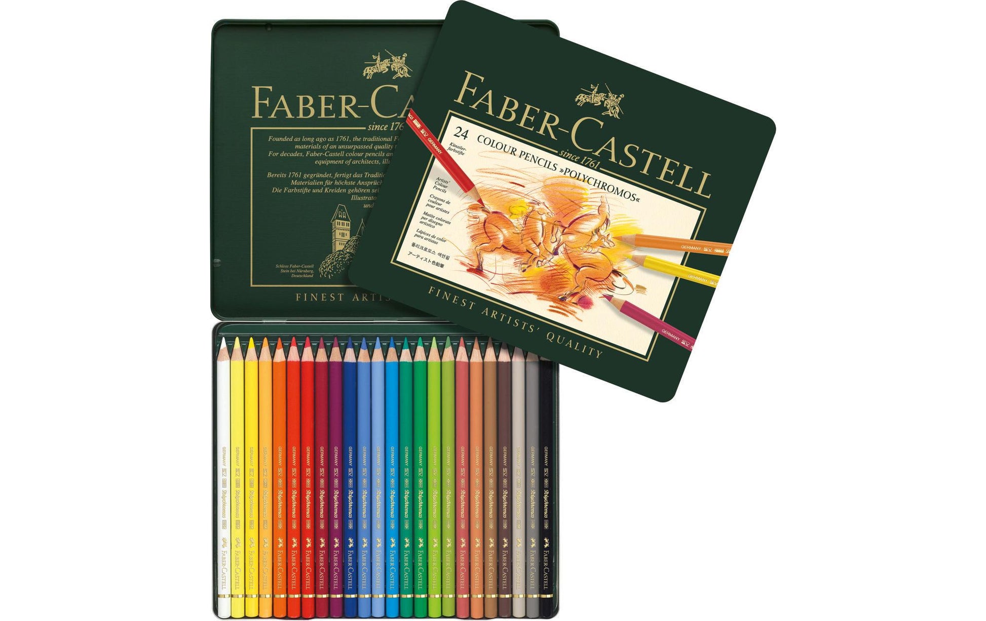 Faber-Castell Buntstift Polychromos, mehrfarbig 24er-Metalletui – wasserfest, PEFC