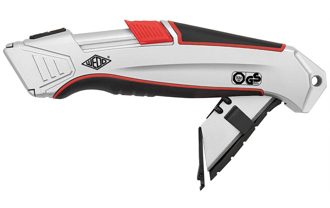 Wedo Safety-Cutter ALU – Einziehbares Trapezmesser 19 mm, Aluminiumgehäuse, mit Sperre