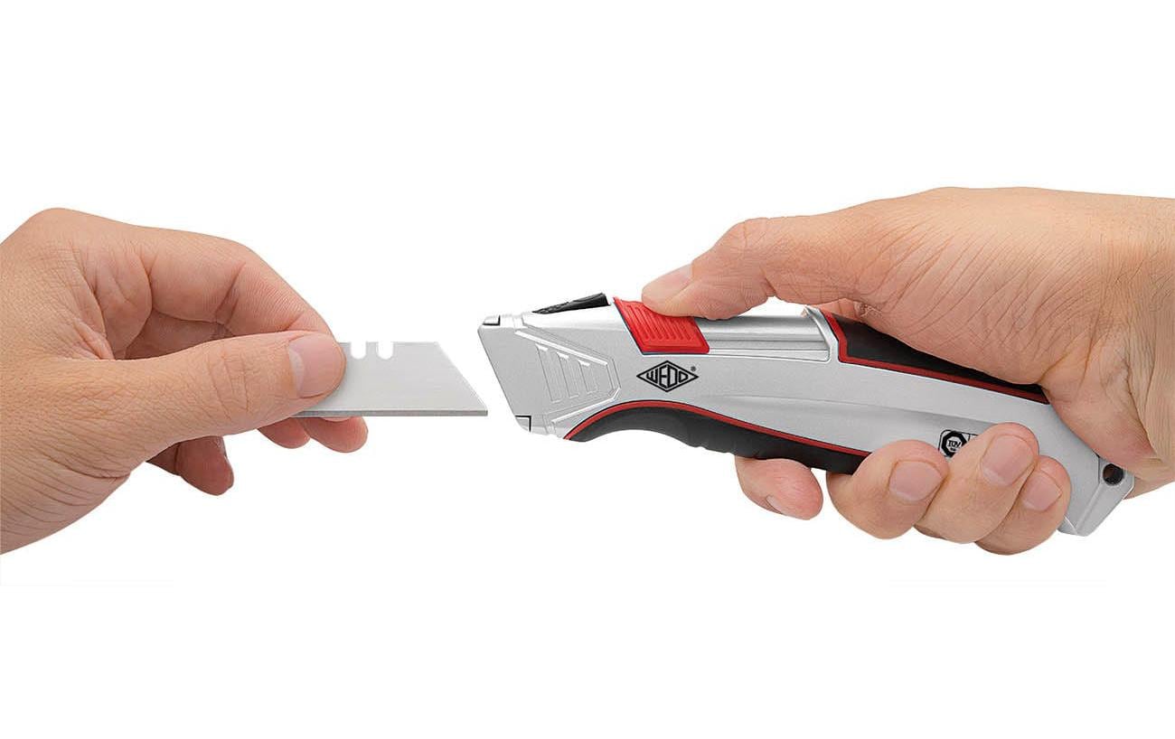 Wedo Safety-Cutter ALU – Einziehbares Trapezmesser 19 mm, Aluminiumgehäuse, mit Sperre