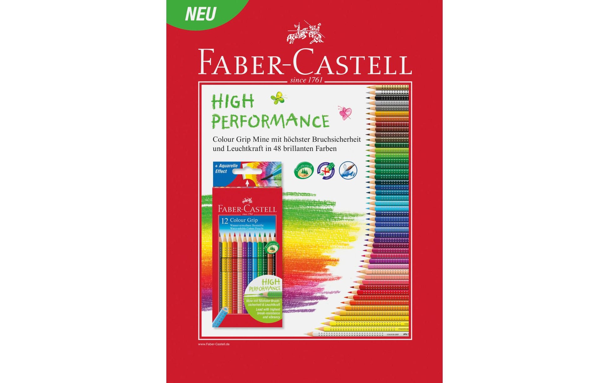 Faber-Castell Aquarellfarbstifte Colour Grip 2001 – 36 Farben, im Kartonetui, Ø 3 mm, dreikantig, FSC