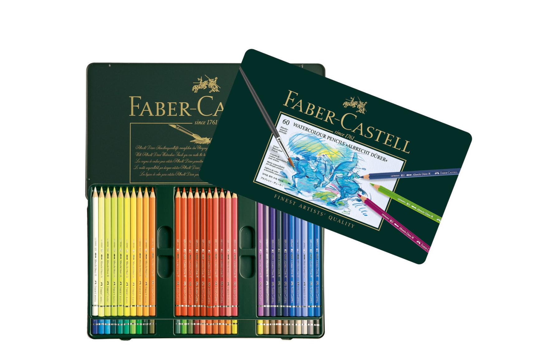 Faber-Castell Aquarellbuntstift A. Dürer, mehrfarbig, 60er-Metalletui – wasservermalbar, Strichbreite 3,8 mm
