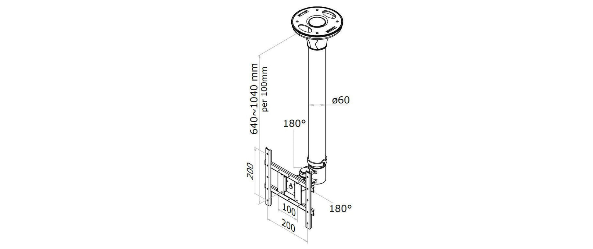 Neomounts FPMA-C200 – Deckenhalterung, Full-Motion, bis 40", VESA 75×75–200×200, bis 20 kg, höhenverstellbar