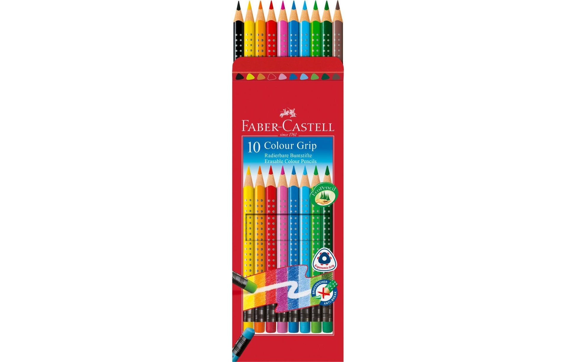 Faber-Castell Buntstifte Colour Grip – 10 Farben, im Kartonetui, Ø 3,8 mm, dreikantig, FSC
