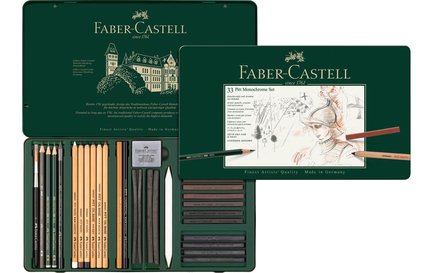 Faber-Castell PITT Monochrome Graphit-Set, 2B, Metalletui – 33-teilig