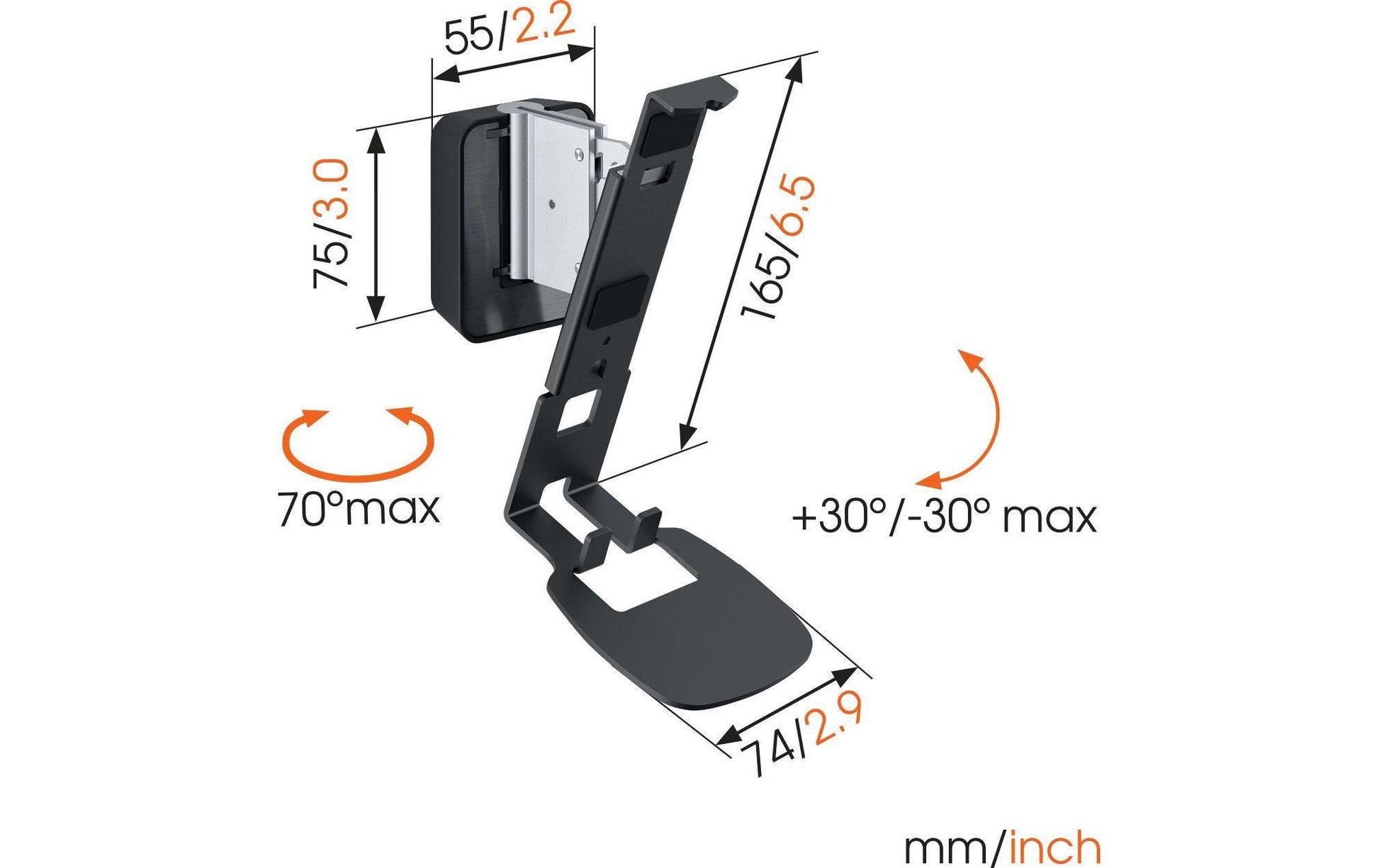 Vogel's Sound 4201B – Lautsprecher-Wandhalterung – Neigbar, Tragkraft 2,0 kg – für Sonos ONE/Play:1 – Schwarz