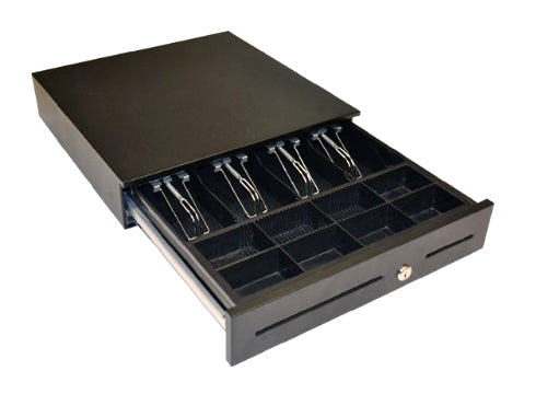 apg Solutions ECD410 – Kassenschublade, 4 Scheine/8 Münzen, RJ-11, 410 × 420 × 103 mm, Schwarz