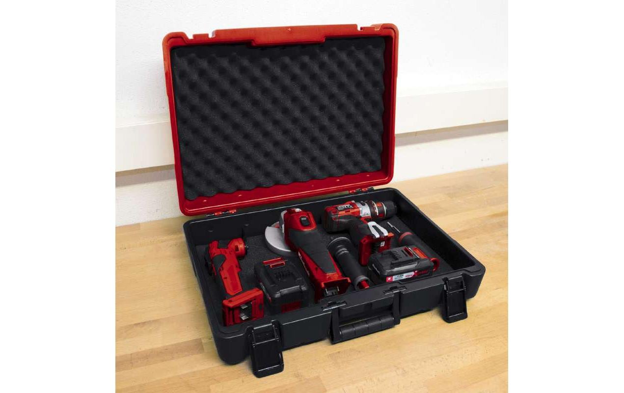 Einhell E-Box M55 Systemkoffer – leer, spritzwassergeschützt, rot, B 550 × H 400 × T 150 mm, für PXC