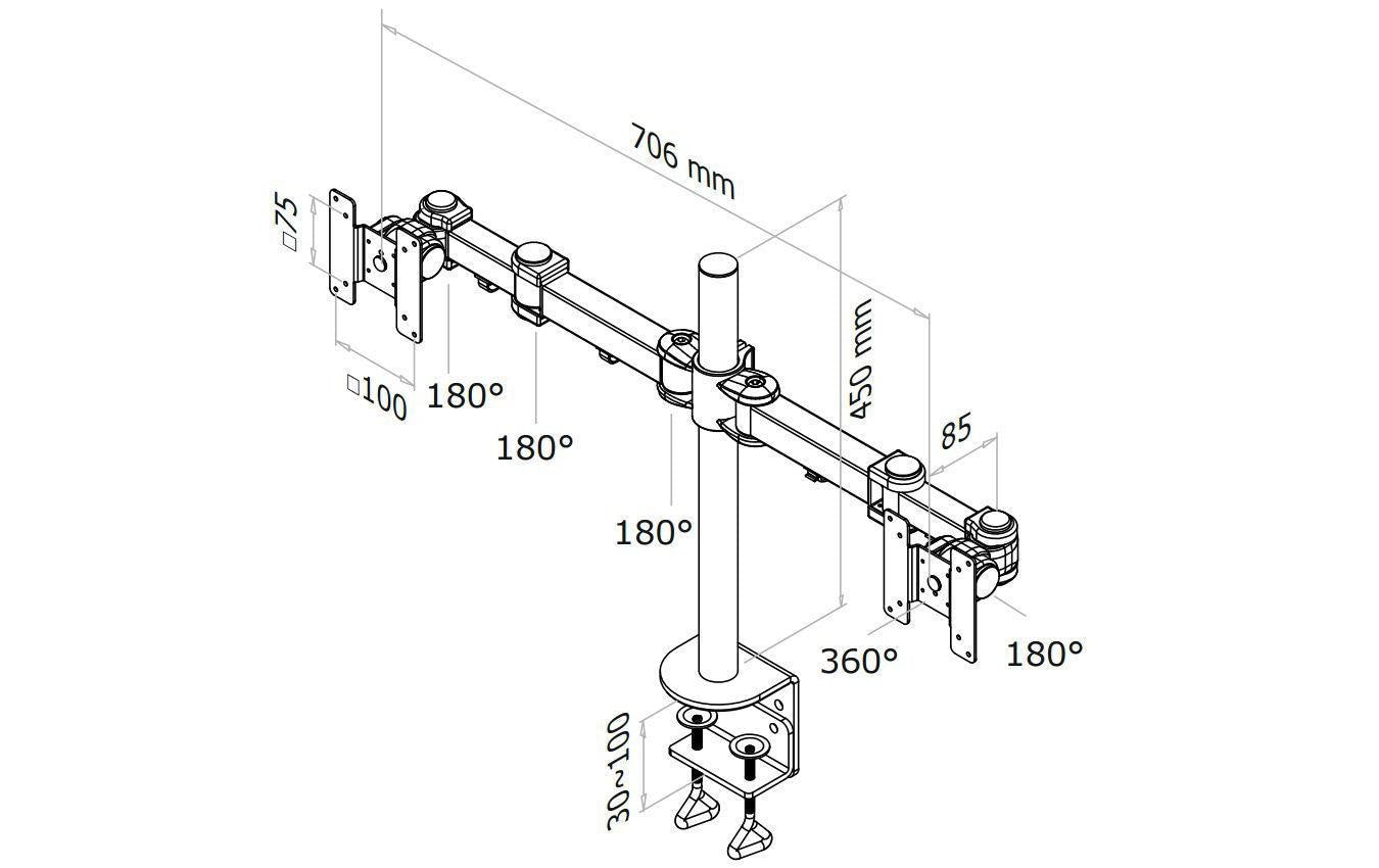 Neomounts FPMA D960D – Tischhalterung, Dual, Tischklemme, bis 27", VESA 75 × 75/100 × 100 mm, 8 kg