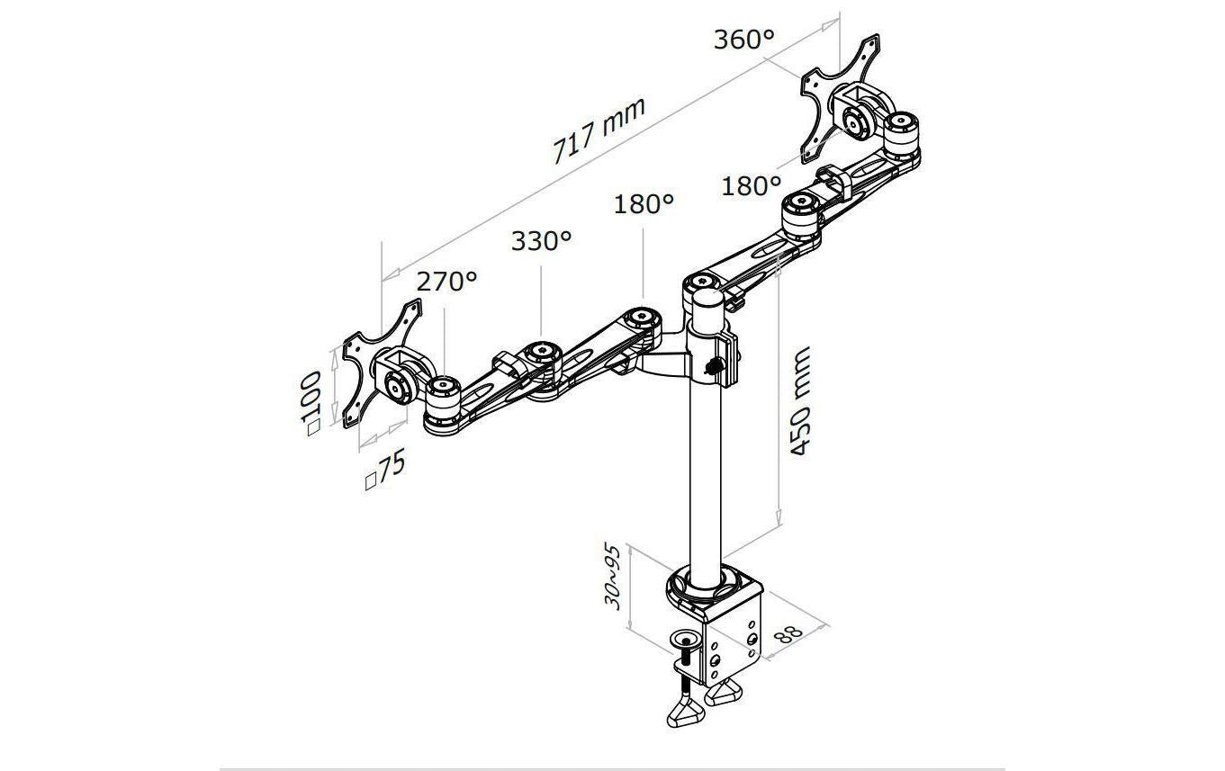 Neomounts FPMA-D935D – Tischhalterung, Dual, Tischklemme, bis 27", VESA 75 × 75 mm, 12 kg, neigbar, silber
