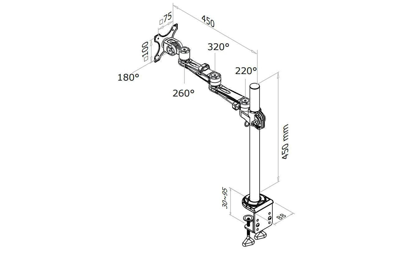 Neomounts FPMA-D935 – Monitorarm, Tischklemme, bis 30", VESA 75 × 75/100 × 100 mm, 10 kg, schwarz
